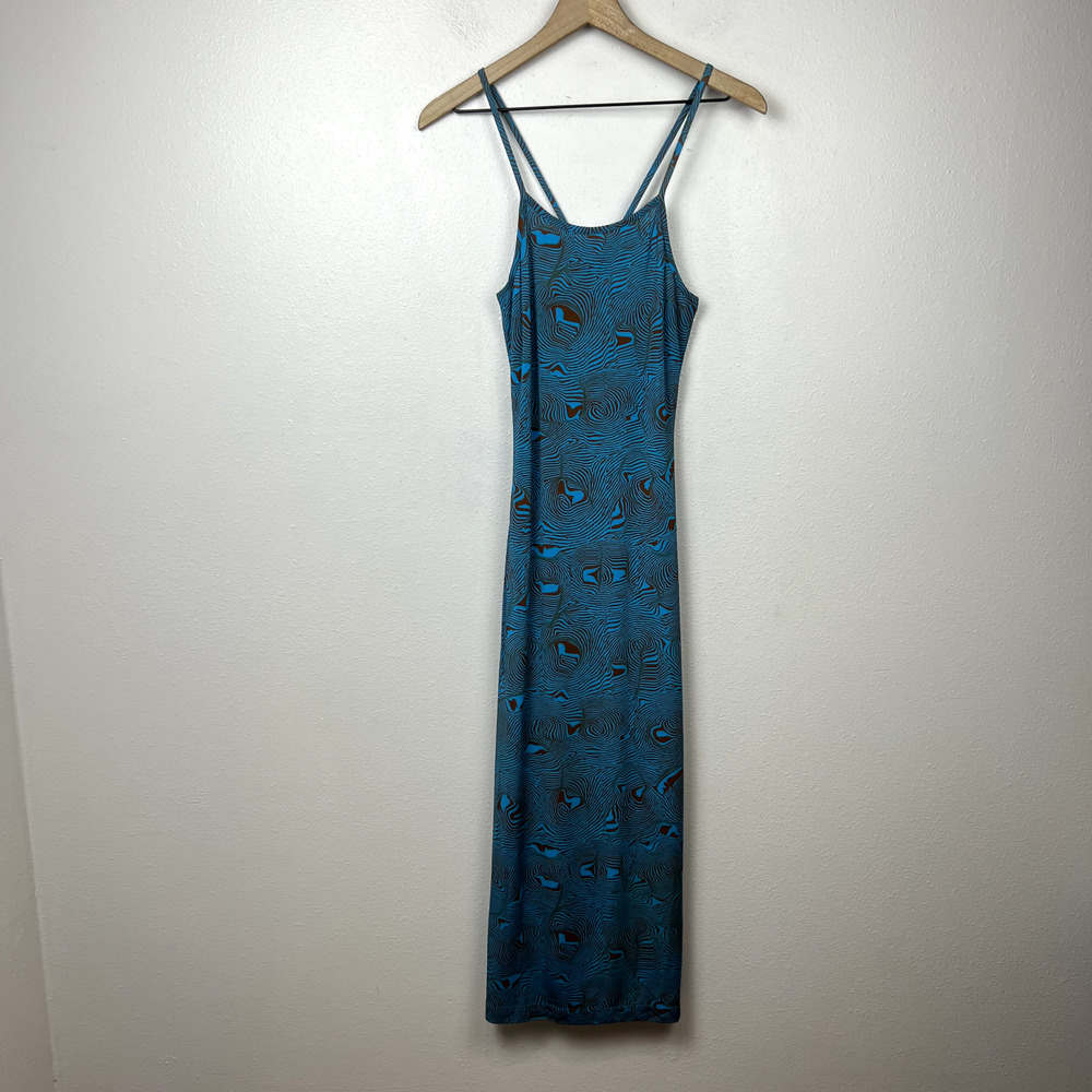 Paloma Wool Luz Slinky Midi Dress Size Large Zebra Print Mosaic Blue 90s Y2K